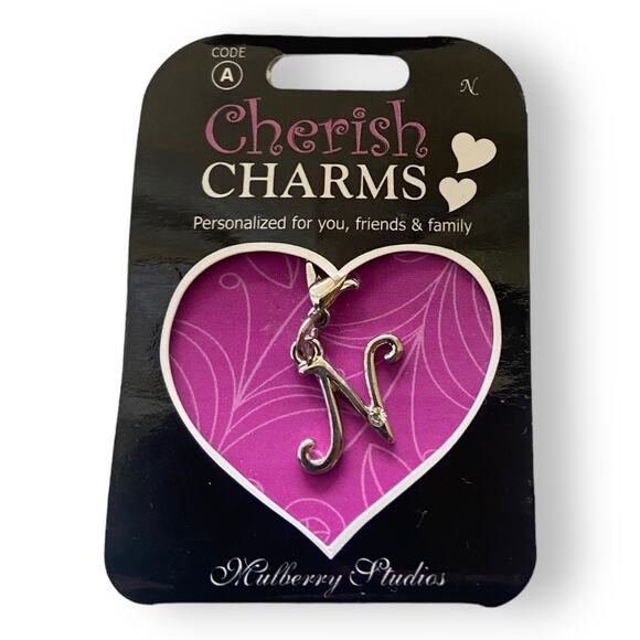 Cherish Charms N Monogram Initial Bracelet Charm NEW NWT Silvertone Silver Tone - Picture 1 of 3